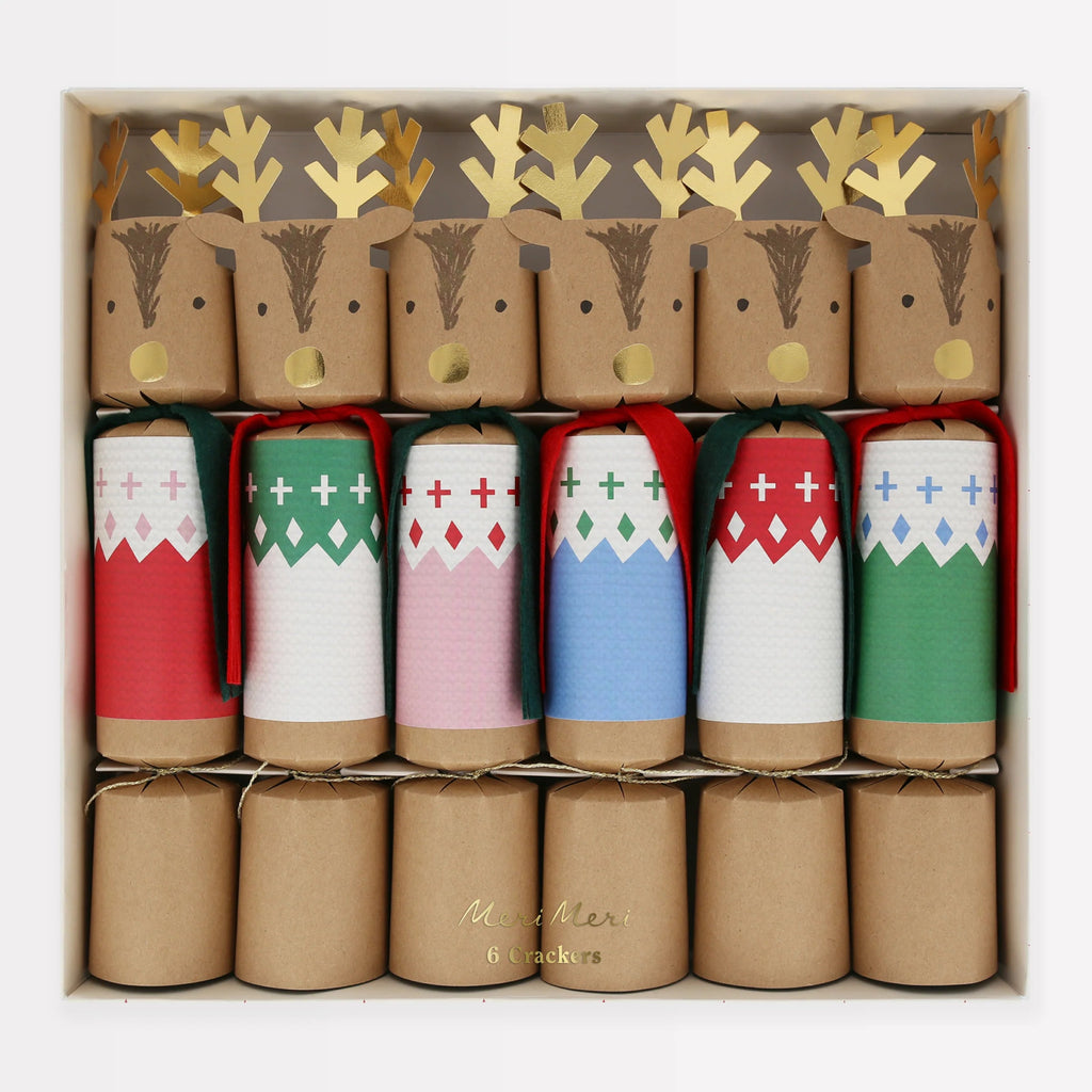 Meri Meri: Woodland Jumper Reindeer No - Snap Christmas Crackers x 6 - Acorn & Pip_Meri Meri