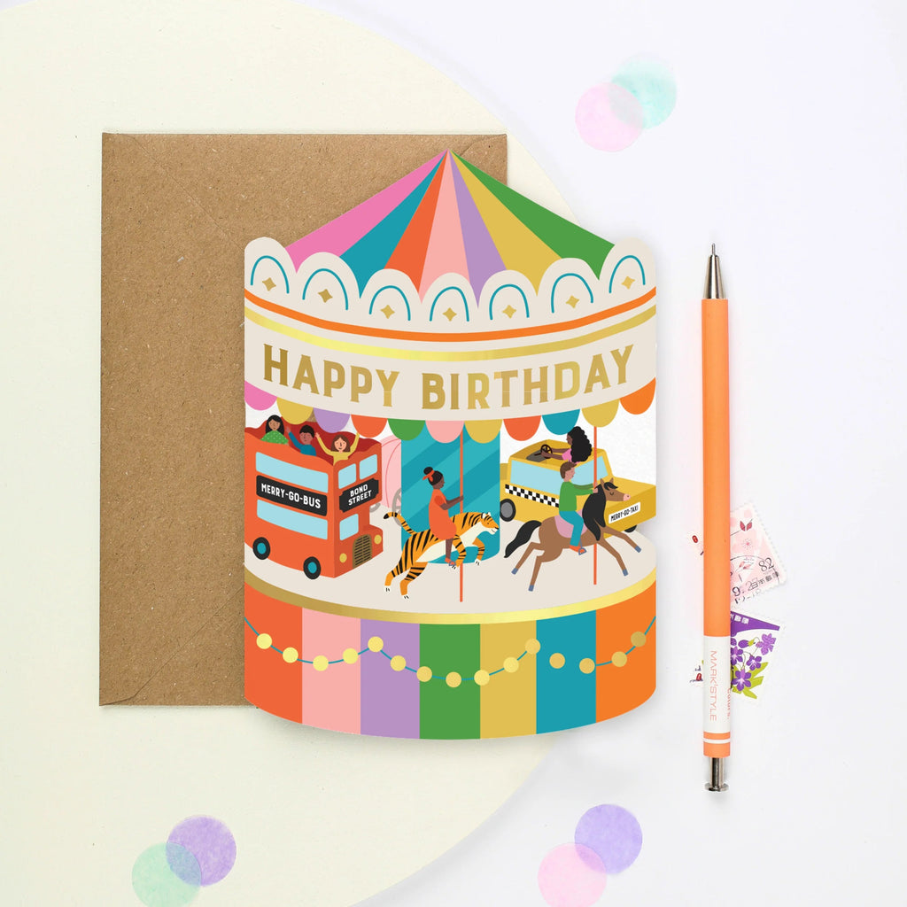 Mifkins: Fairground Carousel Birthday Card - Acorn & Pip_Mifkins