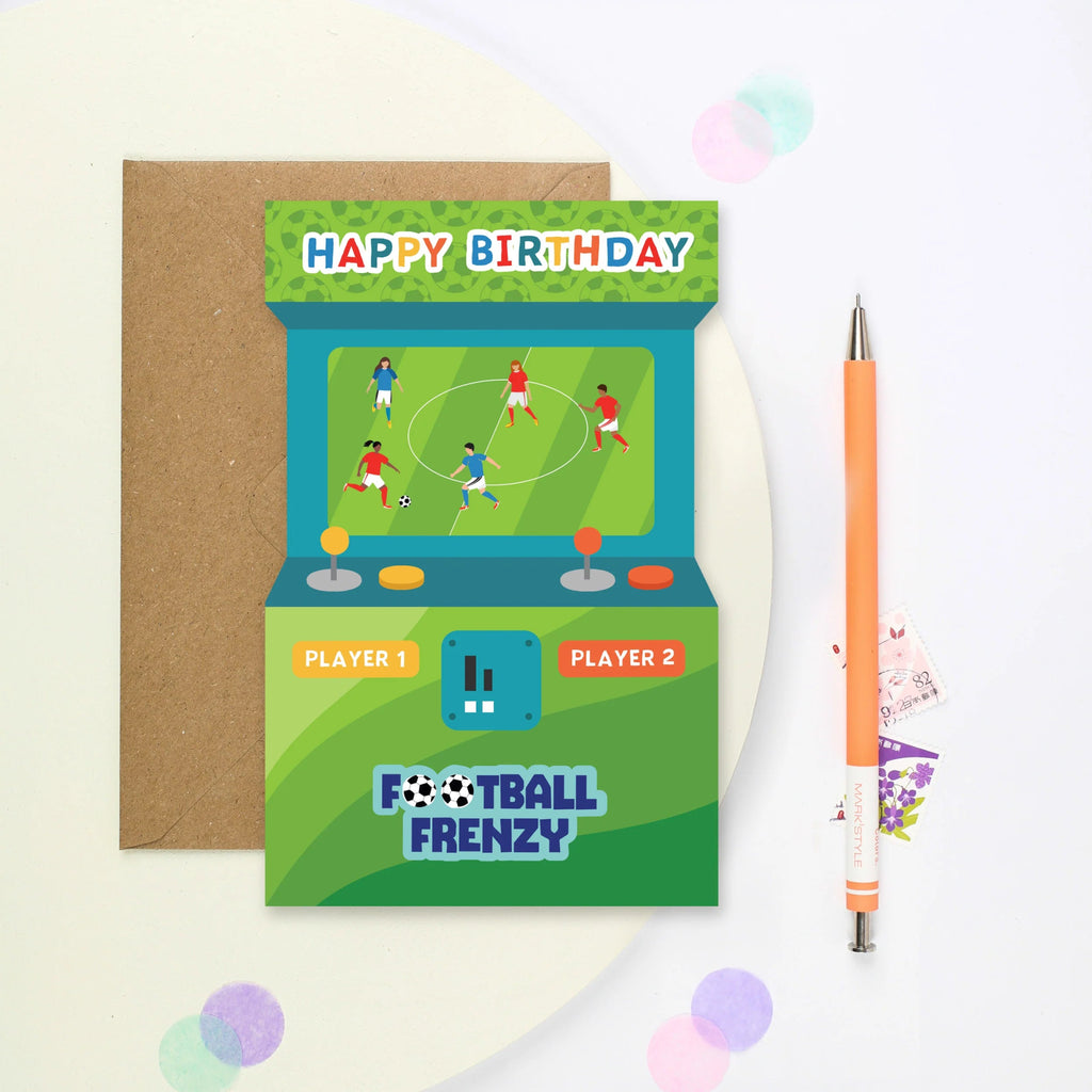 Mifkins: Football Frenzy Arcade Birthday Card - Acorn & Pip_Mifkins