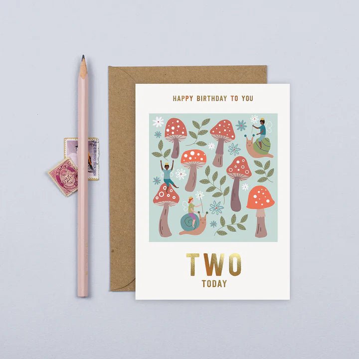 Mifkins: Toadstool 2nd Birthday Card - Acorn & Pip_Mifkins