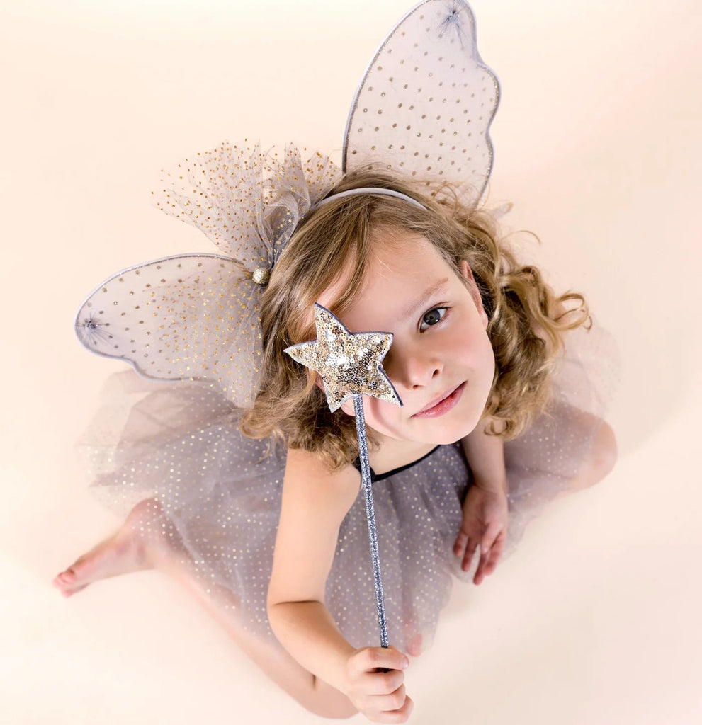 Mimi & Lula: Sequin Wand - SILVER - GREY / GOLD STAR - Acorn & Pip_Mimi & Lula