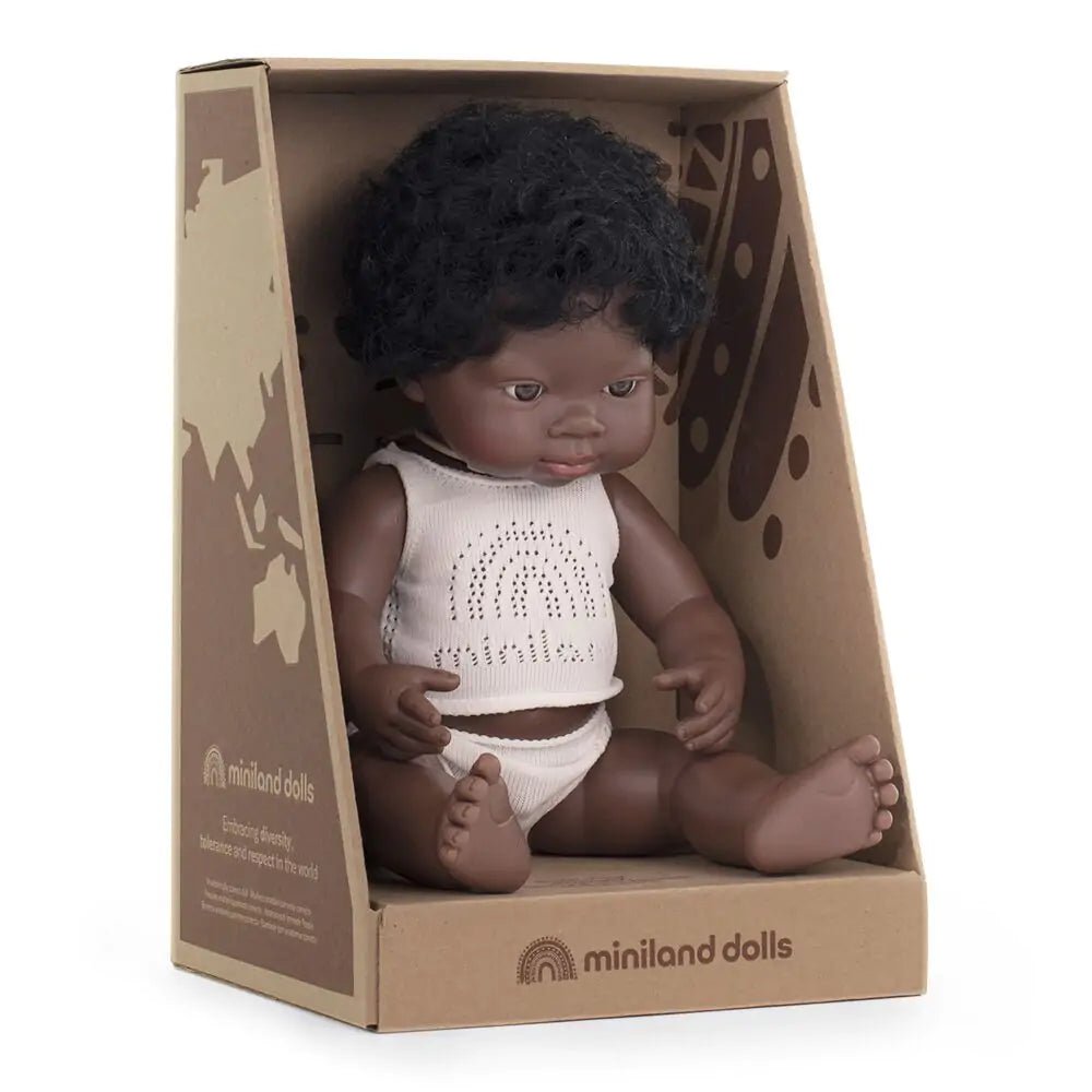 Miniland: Baby Doll Boy B 38cm w/Hair (Boxed) - Acorn & Pip_Miniland