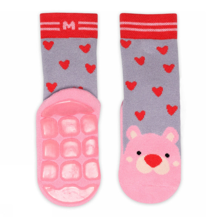 Pink bear anti-slip kids socks