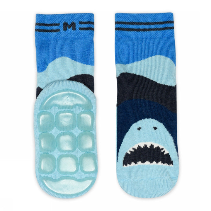 Navy shark anti-slip kids socks