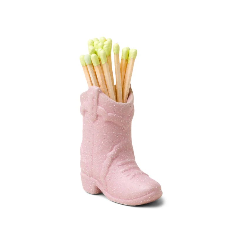 Nashville Ceramic Cowboy Boot Match Holder Pink with Matches (25 Pcs) - Acorn & Pip_Paddywax