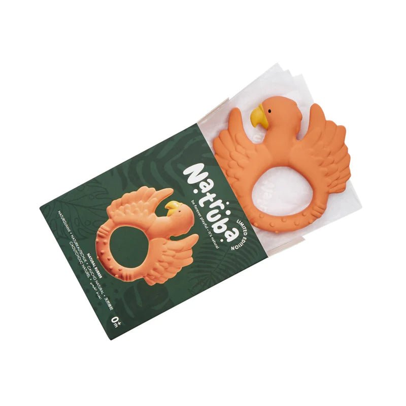 Natruba: Natural Rubber Teether Parrot Orange - Acorn & Pip_Natruba