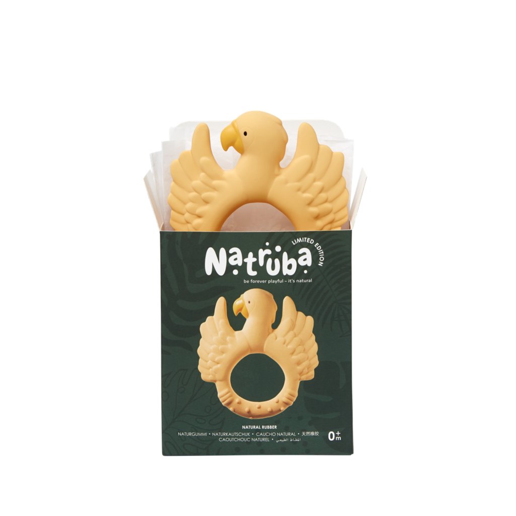 Natruba: Natural Rubber Teether Parrot - Yellow - Acorn & Pip_Natruba