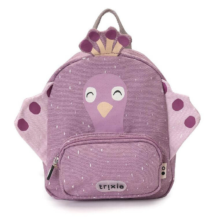 Small animal backpack for kids featuring a cute peacock design, perfect for little adventurers. Available at Acorn & Pip.