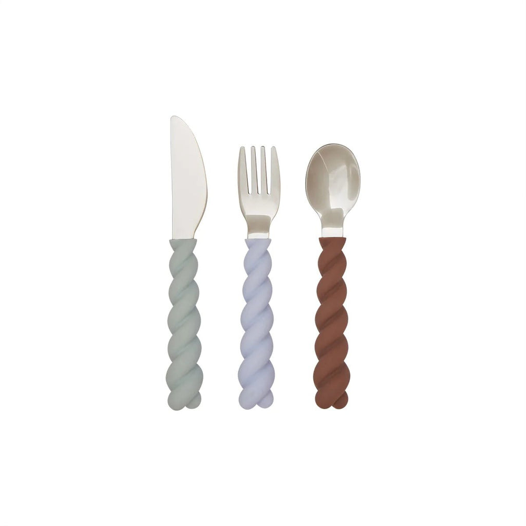 OYOY: Mellow Kids Cutlery - Pack of 3 (Blue / Chocolate) - Acorn & Pip_OYOY