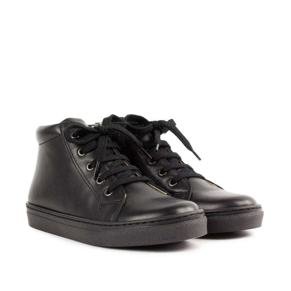 Petasil: Gracie Lace - Up Zip School Boots - Black Leather - Acorn & Pip_Petasil