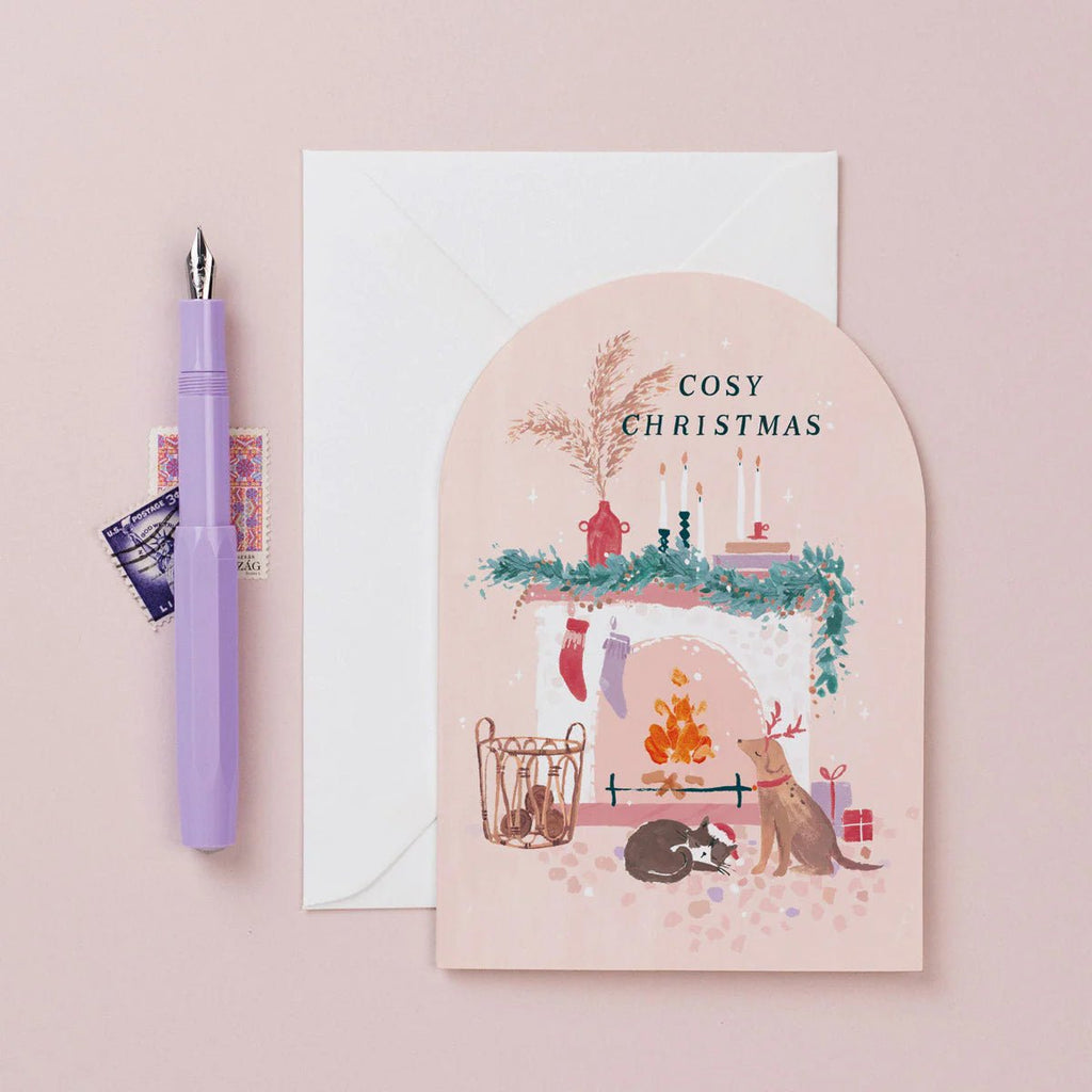 Sister Paper Co: Cosy Fireplace Christmas Card - Acorn & Pip_Sister Paper Co