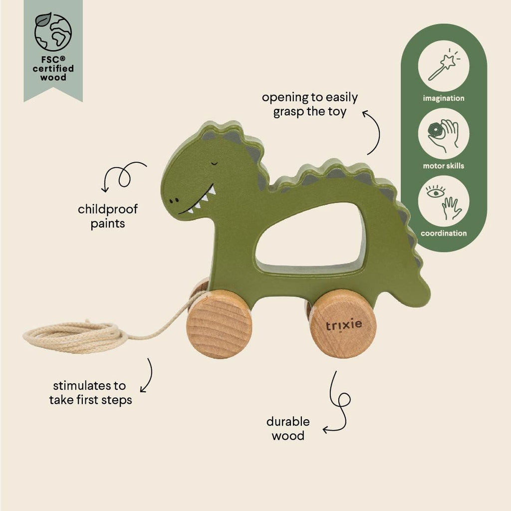 Trixie: Wooden Pull Along Toy - Mr. Dino - Acorn & Pip_Trixie