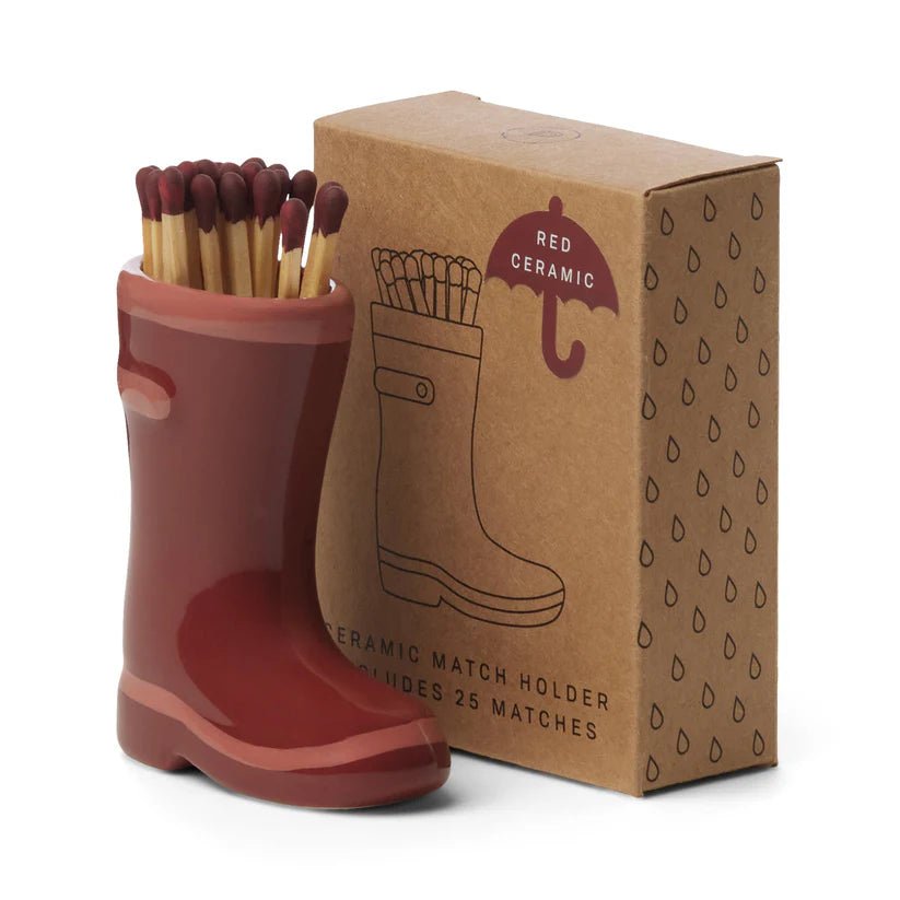 Wellington Boot Matches Holder with 25 Matches Dark & Light Red - Acorn & Pip_Paddywax