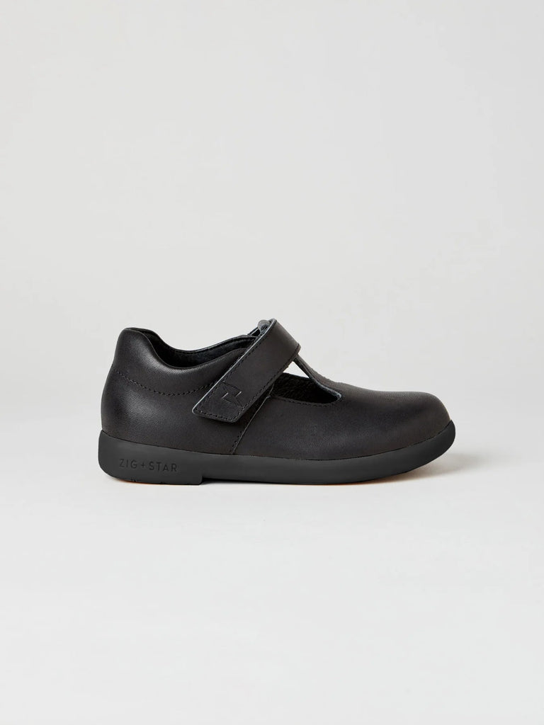 Zig & Star: Astro Girls School Shoes with Black - Black Leather - Acorn & Pip_Zig + Star