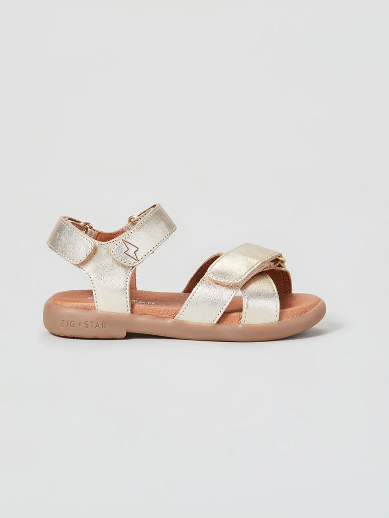 Zig + Star: Rae Cross - Strap Girls Sandals - Gold Dust - Acorn & Pip_Zig + Star