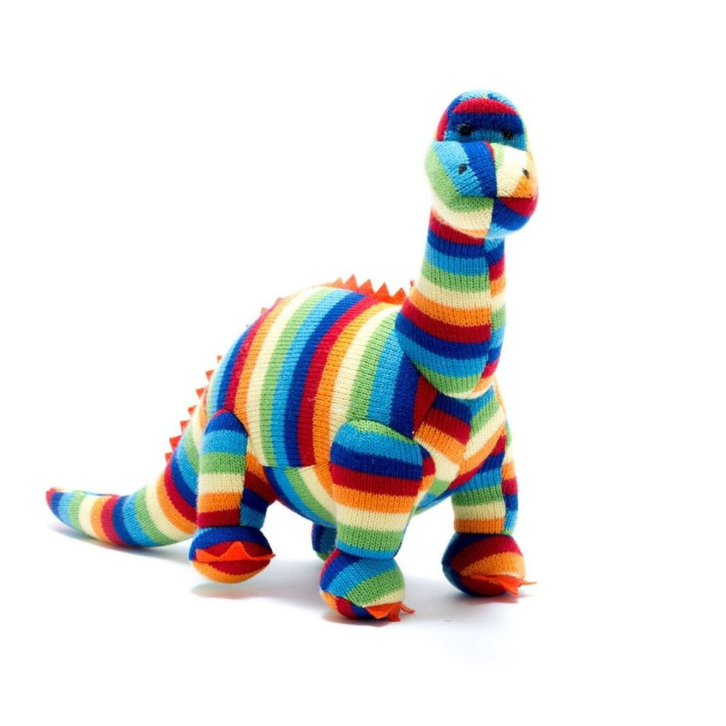 Best Years: Knitted Diplodocus Dinosaur Toy in Bold Stripe - Acorn & Pip_Best Years