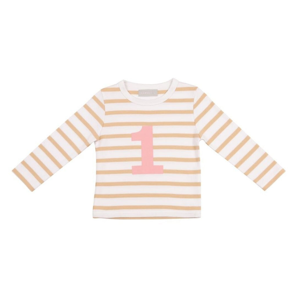 Bob & Blossom: Biscuit & White Breton Striped Pink Number 1 T-Shirt - Acorn & Pip_Bob & Blossom