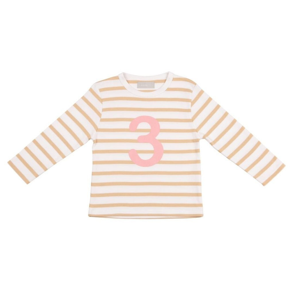 Bob & Blossom: Biscuit & White Breton Striped Pink Number 3 T-Shirt - Acorn & Pip_Bob & Blossom