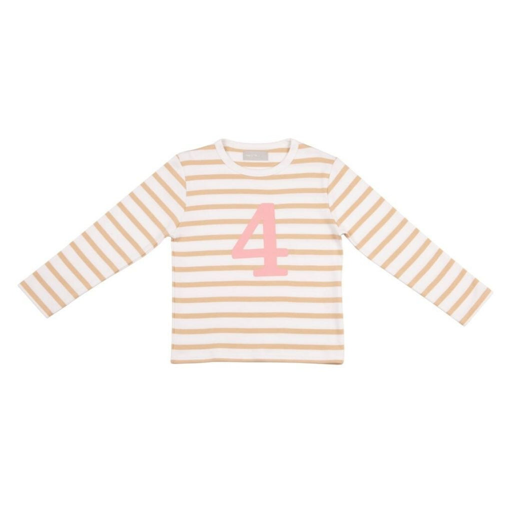 Bob & Blossom: Biscuit & White Breton Striped Pink Number 4 T-Shirt - Acorn & Pip_Bob & Blossom