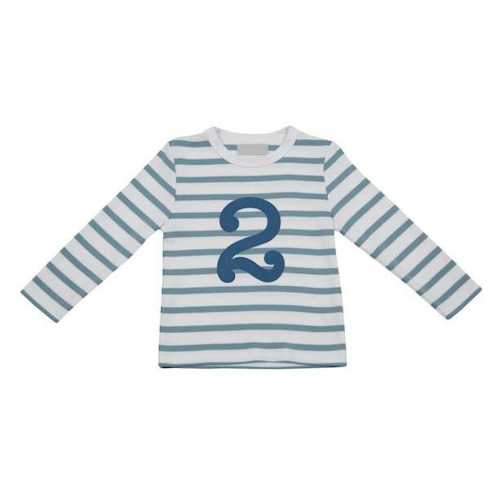 Bob & Blossom: Ocean Blue & White Breton Striped Blue Number 2 T-Shirt - Acorn & Pip_Bob & Blossom