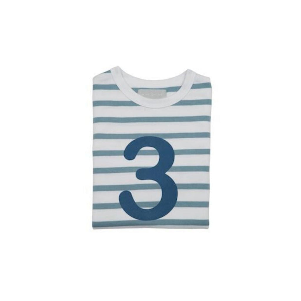 Bob & Blossom: Ocean Blue & White Breton Striped Blue Number 3 T-Shirt - Acorn & Pip_Bob & Blossom