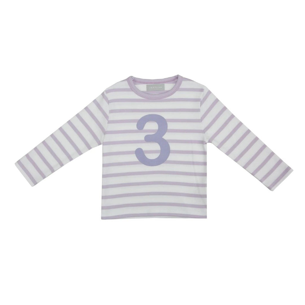 Bob & Blossom: Parma Violet & White Breton Striped Number 3 T-Shirt - Acorn & Pip_Bob & Blossom