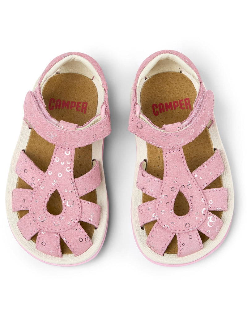 Camper: Bicho Girls Velcro Closed Toe Sandals - Metallic Pink Leather - Acorn & Pip_Camper