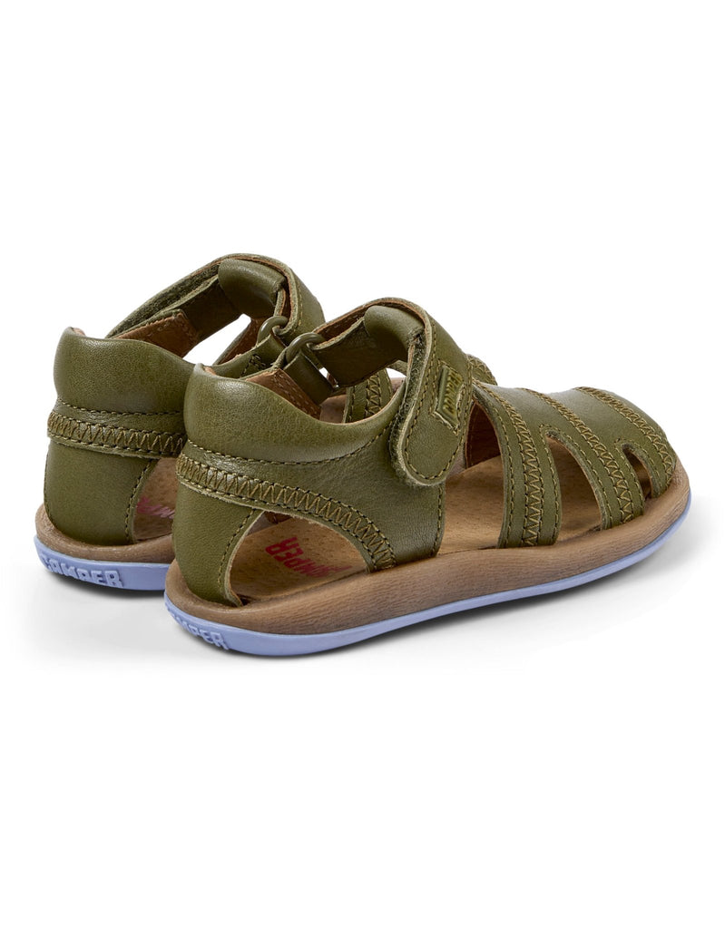 Camper: Bicho Kids Velcro Closed Toe Sandals - Green Leather - Acorn & Pip_Camper