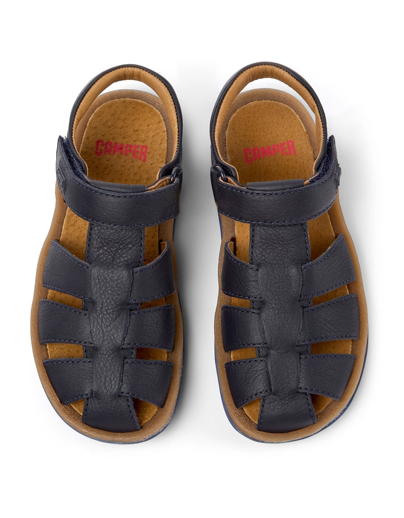 Camper: Bicho Kids Velcro Closed Toe Sandals - Navy Blue Leather - Acorn & Pip_Camper