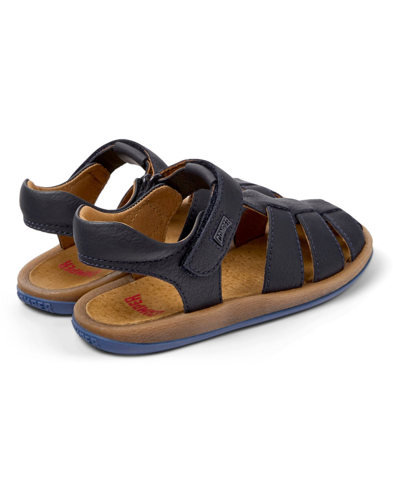 Camper: Bicho Kids Velcro Closed Toe Sandals - Navy Blue Leather - Acorn & Pip_Camper