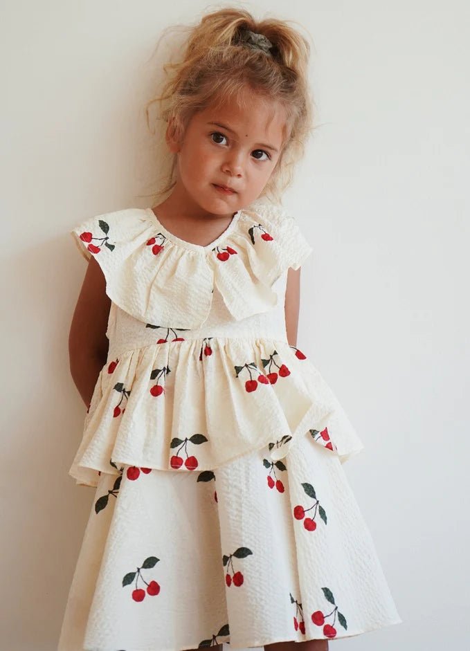 Konges Sløjd: Lunella - Cream, Frilly Girl's Dress - Mon Cherry Print - Acorn & Pip_Konges Sløjd