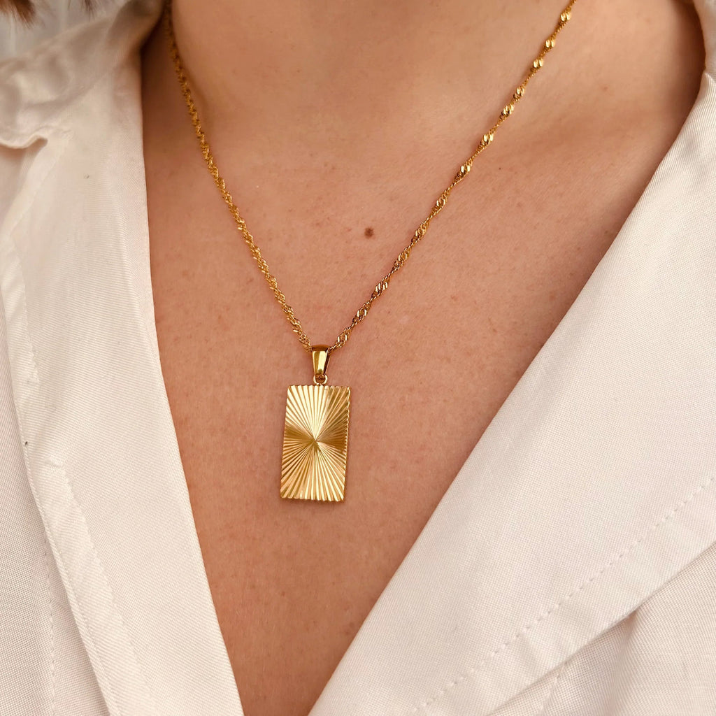 Little Nell: Gold Sunrise Rectangular Necklace - Acorn & Pip_Little Nell Jewellery