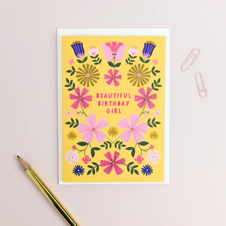 Mifkins: Beautiful Birthday Girl - Birthday Card - Acorn & Pip_Mifkins