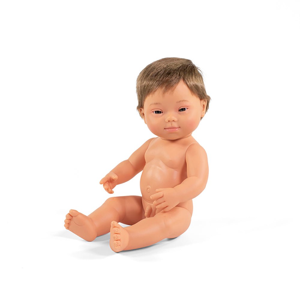 Miniland: Baby Boy Brunette (C) w/Down Syndrome (38cm Unboxed) - Acorn & Pip_Miniland
