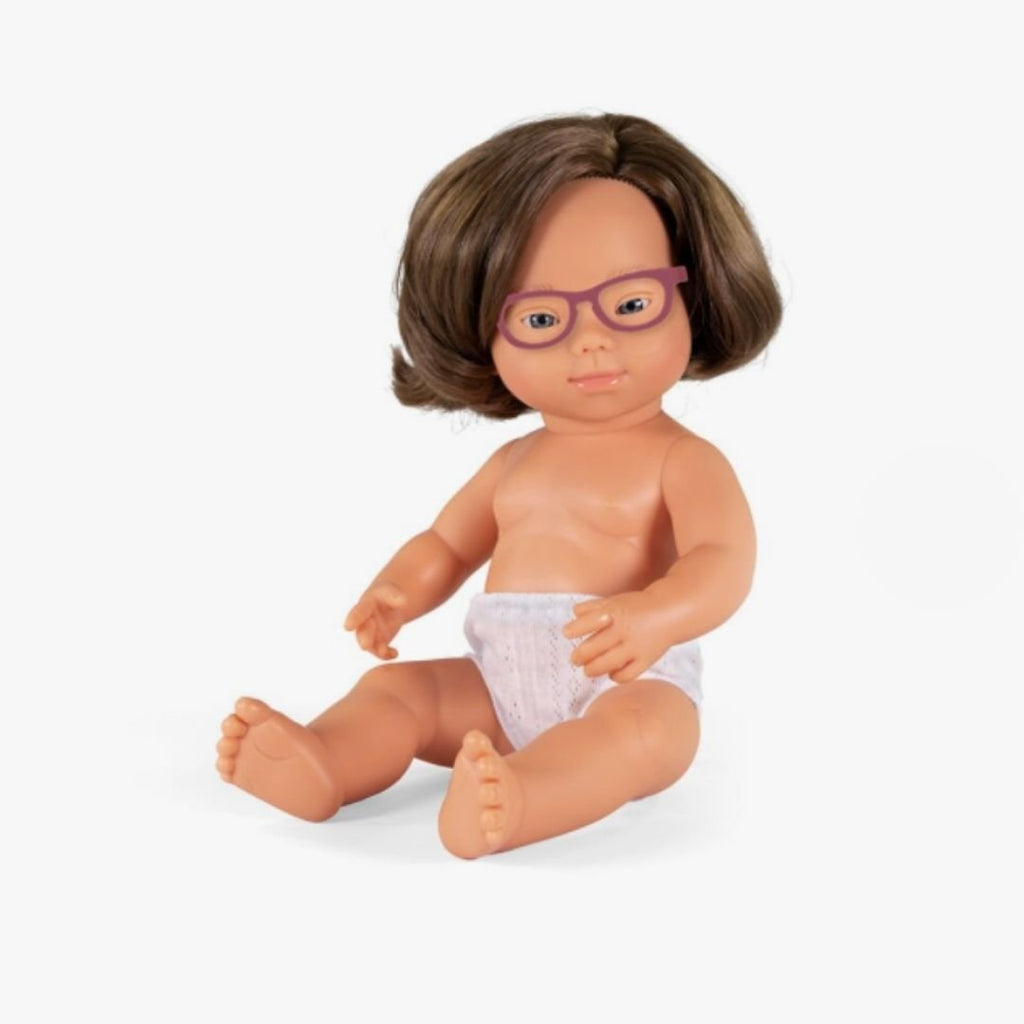Miniland: Baby Girl Doll With Down Syndrome & Glasses (38cm) - Acorn & Pip_Miniland