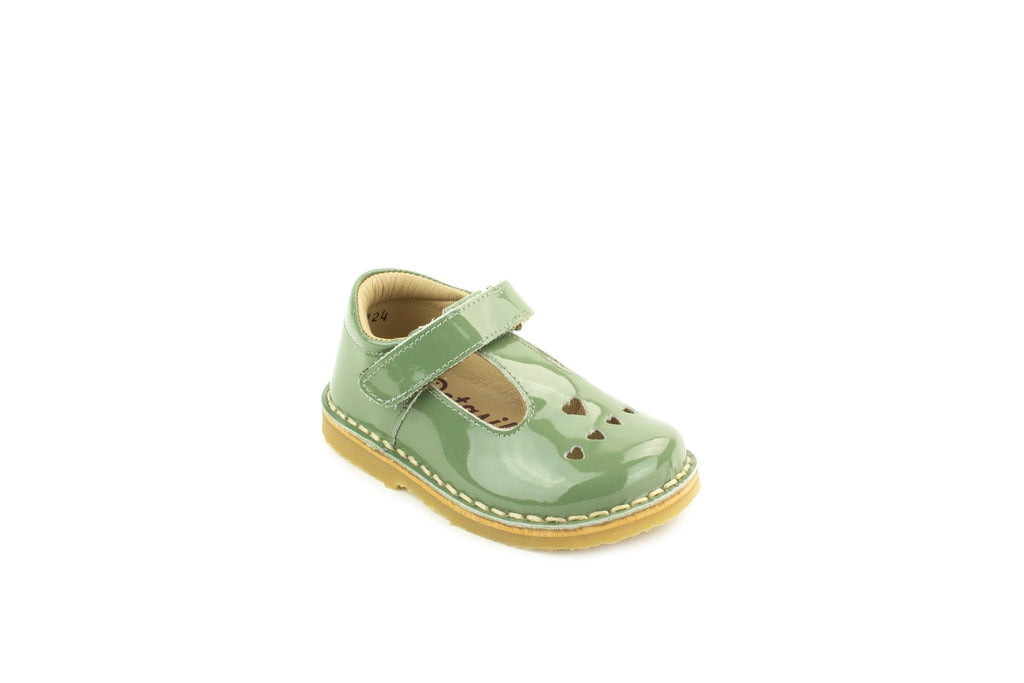 Petasil: Sonia Patent T-Bar Shoes - Sage Green - Acorn & Pip_Petasil