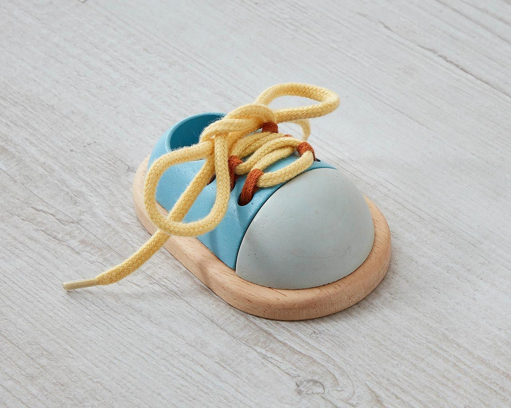 Plan Toys: Wooden Tie Up Laces Shoe (Orchard Collection) - Acorn & Pip_Plan Toys