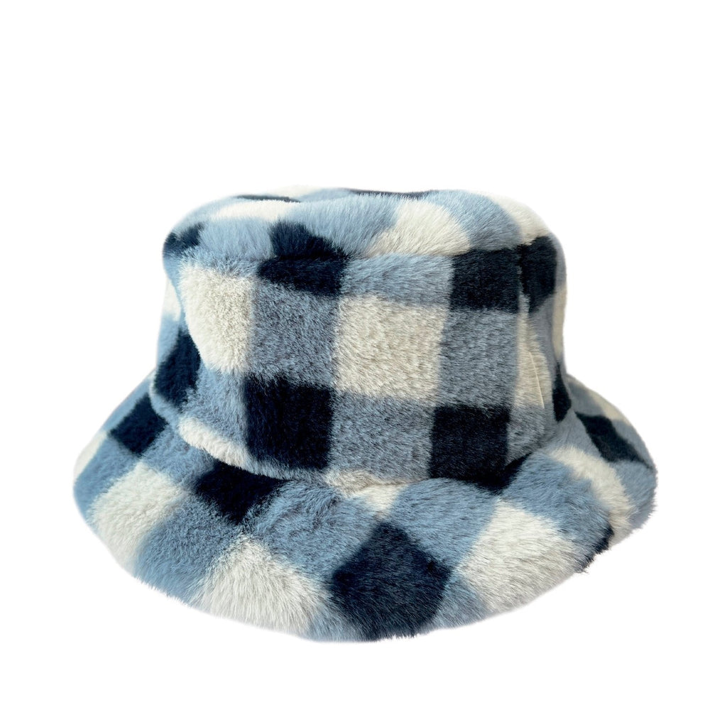 Rockahula: Furry Checked Bucket Hat Blue 3-6 Years - Acorn & Pip_Rockahula