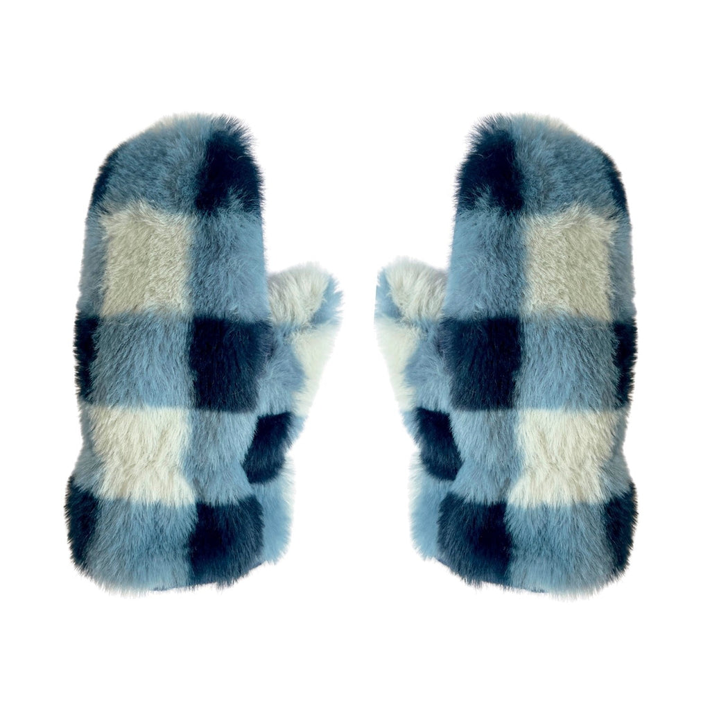 Rockahula: Furry Checked Mittens Blue 3-6 Years - Acorn & Pip_Rockahula